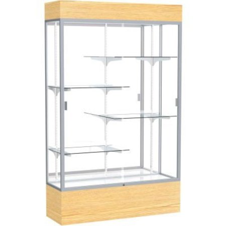 WADDELL DISPLAY CASE OF GHENT Reliant Lighted Display Case 48"W x 80"H x 16"D Light Oak Base Mirror Back Satin Natural Frame 2174MB-SN-LV